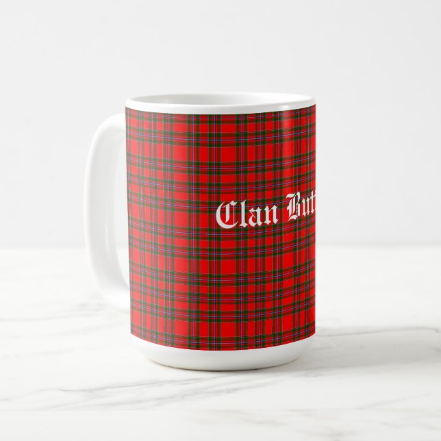Klan Butter Tartan och Anpassningsbar Text Kaffemugg (Framsida vänster)