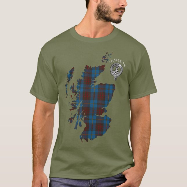 Klan Cameron Hunting Tartan Karta & Vapensköld T Shirt (Framsida)