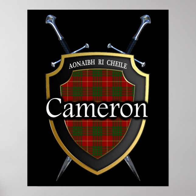 Klan Cameron Tartan Scottish Shield & Swords Poster (Framsidan)