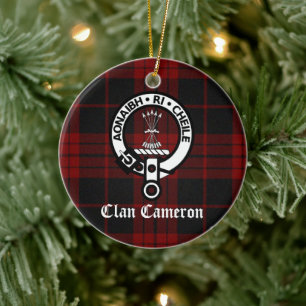 Klan Cameron Vapensköld Badge och Tartan Julgransprydnad Keramik