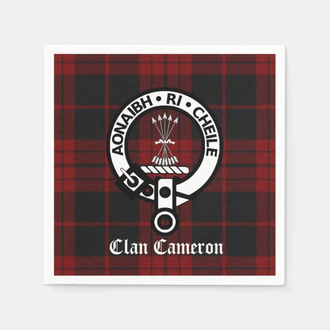 Klan Cameron Vapensköld Badge och Tartan Pappersservett (Framsidan)