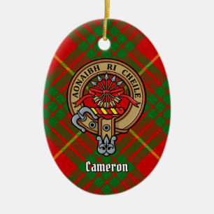 Klan Cameron Vapensköld över Tartan Julgransprydnad Keramik