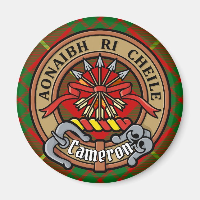 Klan Cameron Vapensköld över Tartan Magnet (Framsidan)