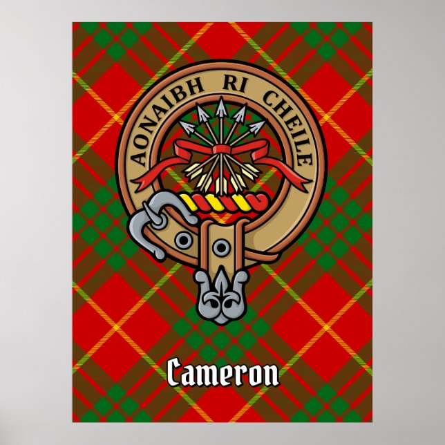 Klan Cameron Vapensköld över Tartan Poster (Framsidan)