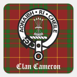 Klan Cameron Vapensköld & Tartan Fyrkantigt Klistermärke