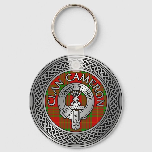 Klan Cameron Vapensköld & Tartan Knot Keychain Nyckelring (Framsida)