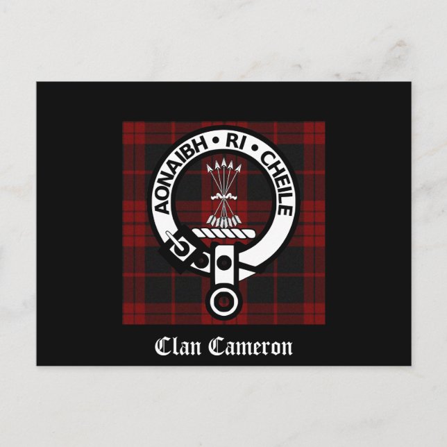 Klan Cameron Vapensköld & Tartan Vykort (Framsida)