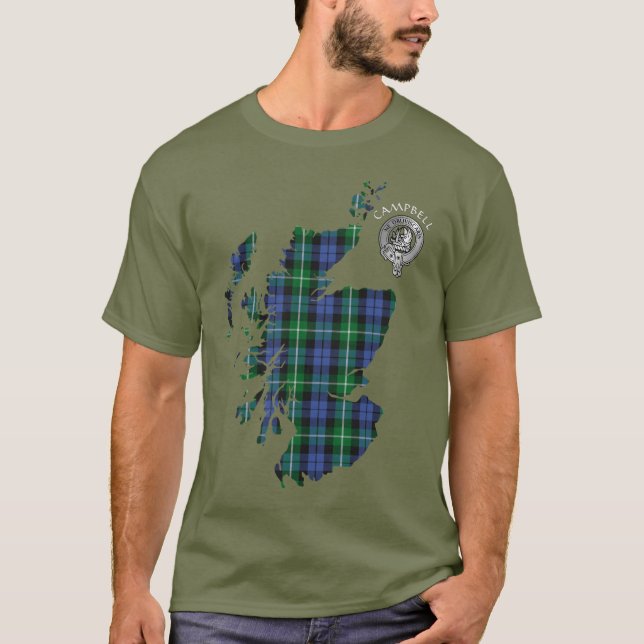Klan Campbell Argyle Tartan Karta & Vapensköld T Shirt (Framsida)