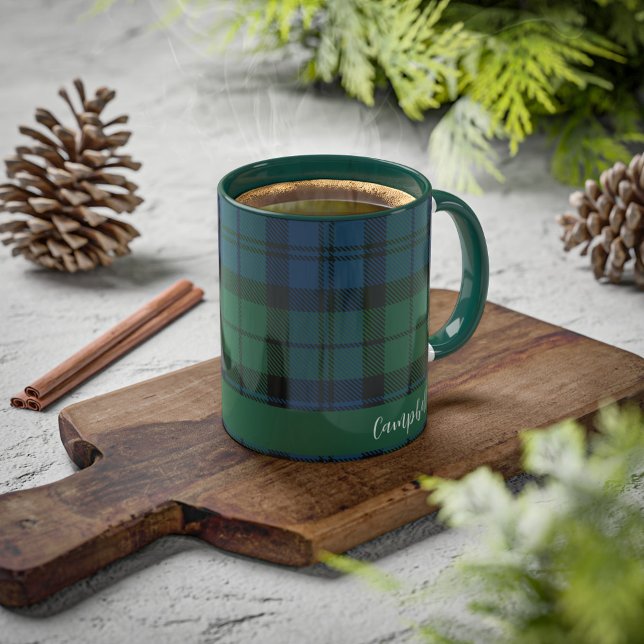 Klan Campbell Tartan-Anpassningsbar för handskript Mugg (Rustic Elegant Plaid Campbell Tartan 11oz Coffee Mug)