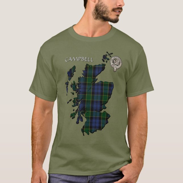 Klan Campbell Vapensköld & Breadalbane Tartan Kart T Shirt (Framsida)