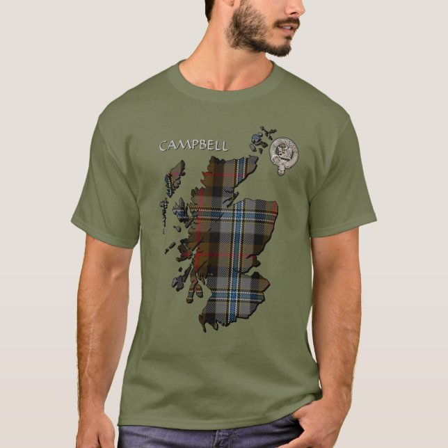 Klan Campbell Vapensköld & Hunting Tartan Karta T Shirt (Framsida)