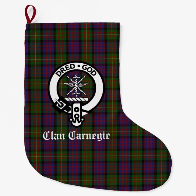 Klan Carnegie Vapensköld Badge & Tartan Anpassade Stor Julstrumpa (Framsidan)