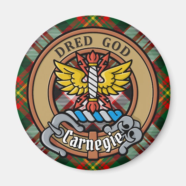Klan Carnegie Vapensköld över Dress Tartan Magnet (Framsidan)