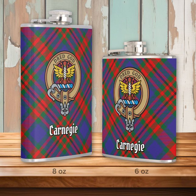 Klan Carnegie Vapensköld över Tartan Fickplunta (Skapare uppladdad)