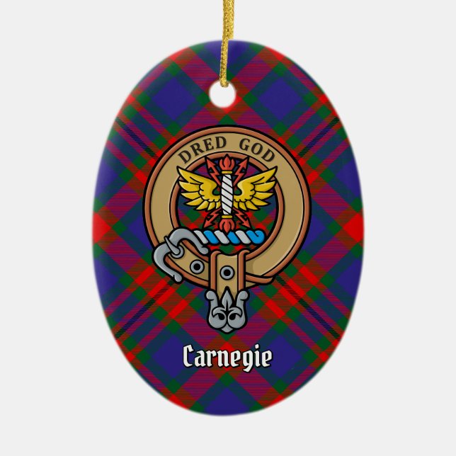 Klan Carnegie Vapensköld över Tartan Julgransprydnad Keramik (Framsidan)