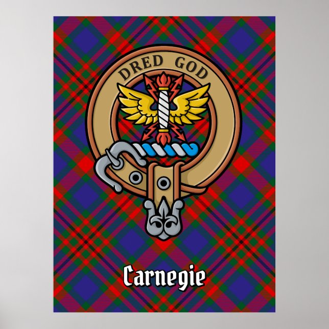 Klan Carnegie Vapensköld över Tartan Poster (Framsidan)