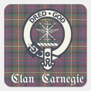 Klan Carnegie Vapensköld Tartan Fyrkantigt Klistermärke