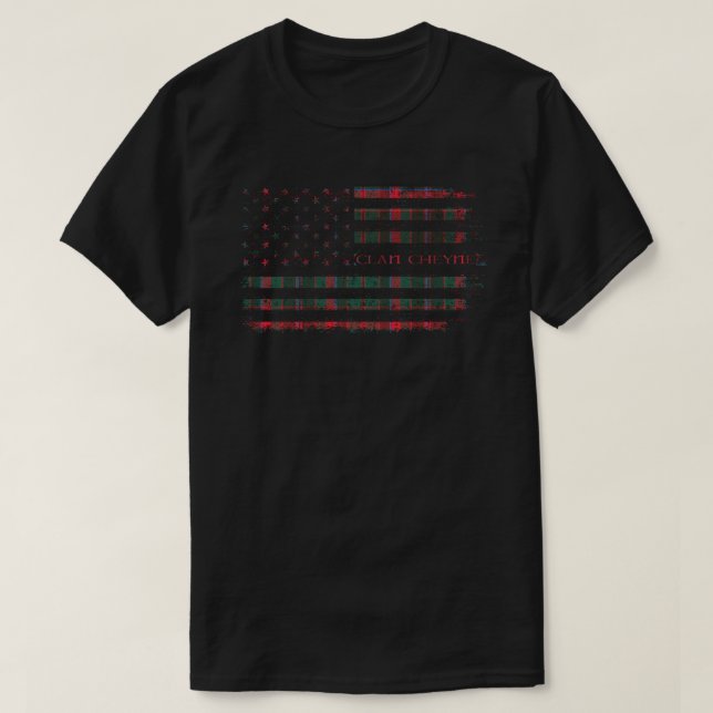 Klan Cheyne Scottish tartan US flagga kilt Scotlan T Shirt (Design framsida)