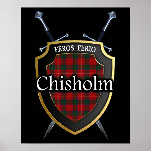 Klan Chisholm Tartan Scottish Shield & Swords Poster (Framsidan)