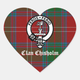 Klan Chisholm Tartan & Vapensköld Badge Hjärtformat Klistermärke