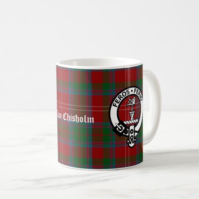 Klan Chisholm Tartan & Vapensköld Badge Kaffemugg (Framsida höger)