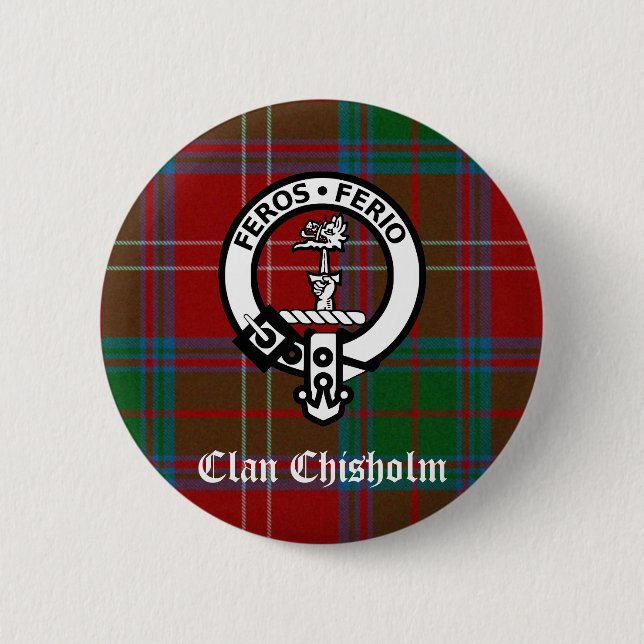 Klan Chisholm Tartan & Vapensköld Badge Knapp (Framsida)