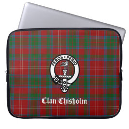 Klan Chisholm Tartan & Vapensköld Badge Laptop sle Fodral
