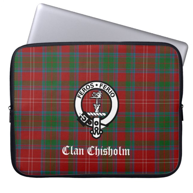 Klan Chisholm Tartan & Vapensköld Badge Laptop sle Fodral (Framsidan)