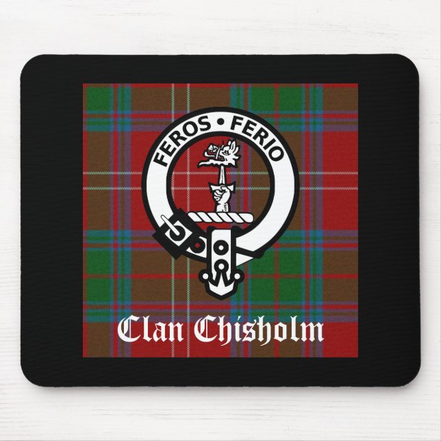 Klan Chisholm Tartan & Vapensköld Badge Musmatta (Framsidan)