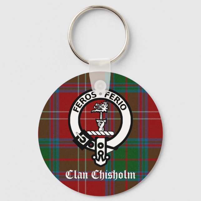 Klan Chisholm Tartan & Vapensköld Badge Nyckelring (Framsida)