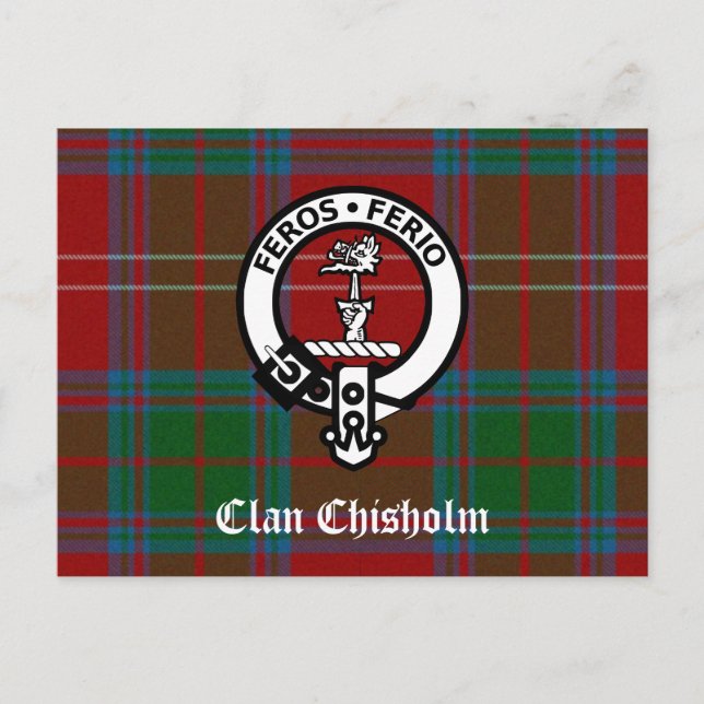 Klan Chisholm Tartan & Vapensköld Badge Vykort (Framsida)