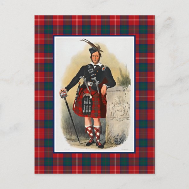 Klan Chisholm Vintage Illustration Tartan Ram Vykort (Framsida)