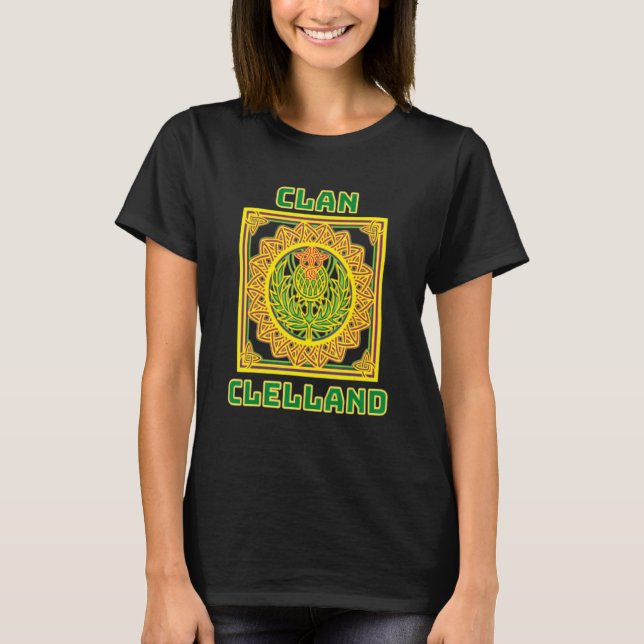 Klan Clelland Scottish Celtic Thistle T Shirt (Framsida)