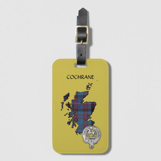 Klan Cochrane Vapensköld & Azure Tartan Karta Bagagebricka (Framsida vertikal)