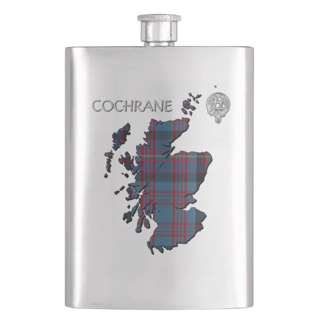 Klan Cochrane Vapensköld & Azure Tartan Karta Fickplunta (Framsidan)