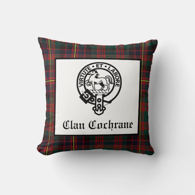 Klan Cochrane Vapensköld Badge och Tartan Kudde (Framsida)