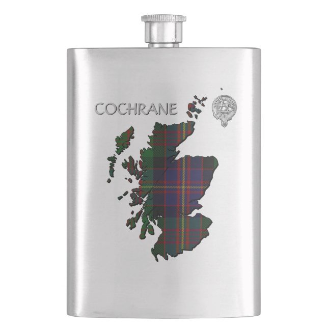 Klan Cochrane Vapensköld & Tartan Karta Fickplunta (Framsidan)