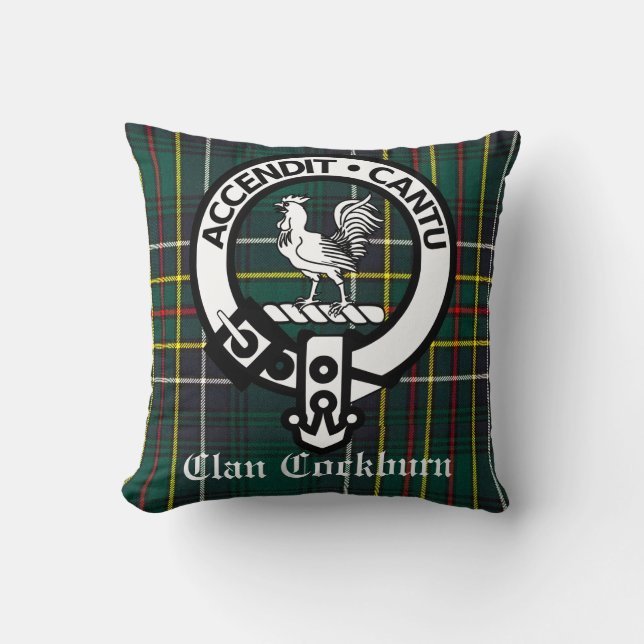 Klan Cockburn Vapensköld Badge och Tartan Kudde (Framsida)