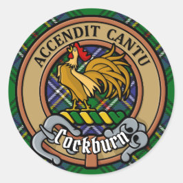 Klan Cockburn-Vapensköld över Tartan Runt Klistermärke