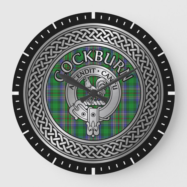 Klan Cockburn Vapensköld & Tartan Knot Stor Klocka (Framsida)