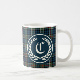 Klan Colquhoun Mörk blått Tartan Monogram Kaffemugg