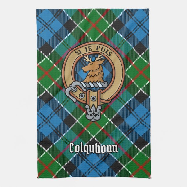 Klan Colquhoun-Vapensköld över Tartan Kökshandduk (Vertikal)