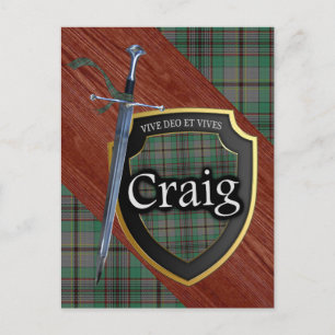 Klan Craig Tartan Sword & Shield Vykort