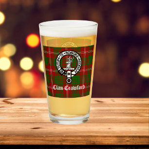 Klan Crawford Vapensköld Badge och Tartan Glaskopp