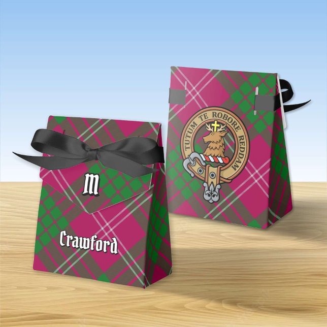 Klan Crawford Vapensköld över Tartan Favor Box Presentaskar (Skapare uppladdad)