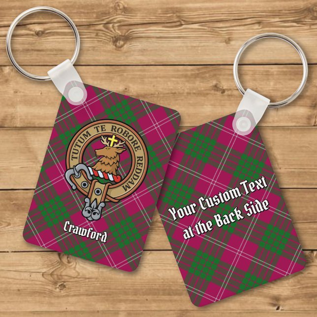 Klan Crawford Vapensköld över Tartan Keychain Nyckelring (Skapare uppladdad)