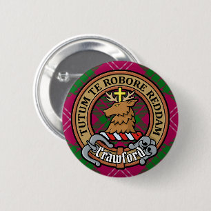 Klan Crawford Vapensköld över Tartan Knapp