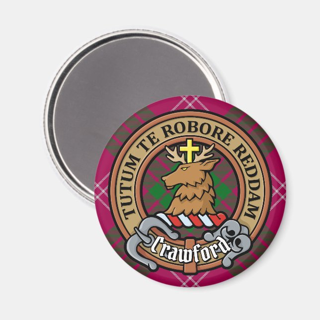 Klan Crawford Vapensköld över Tartan Magnet (Front/Back)