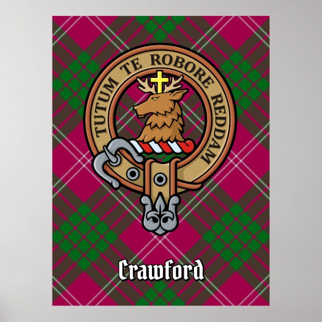 Klan Crawford Vapensköld över Tartan Poster (Framsidan)