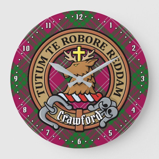 Klan Crawford Vapensköld över Tartan Stor Klocka (Framsida)